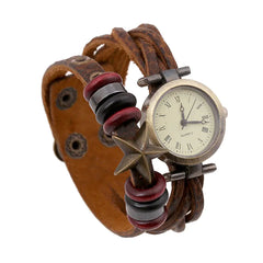 Vintage Woven Litchi Pattern Leather Bracelet Watch