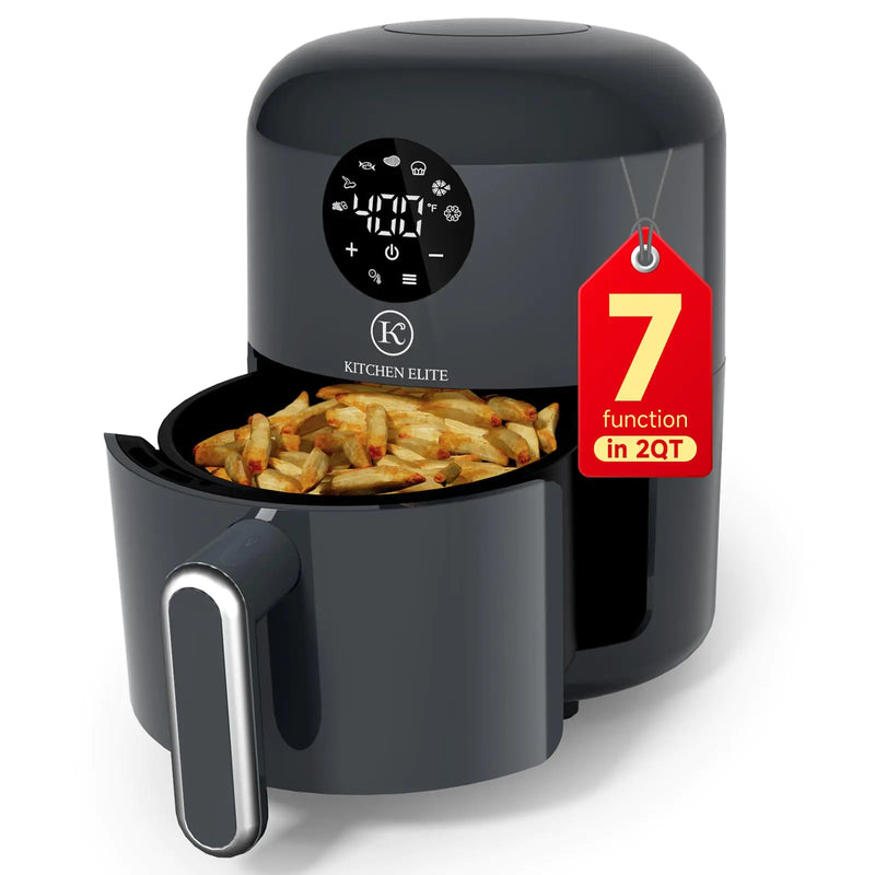 Kitchen Elite Air Fryer 7 in-1 Compact Airfryer Efficient for Simple Meals & Snacks with Tray Easy to Clean 90% Less Oil Nonstick & Dishwasher Safe Basket 2QT Space Saving Gray Design