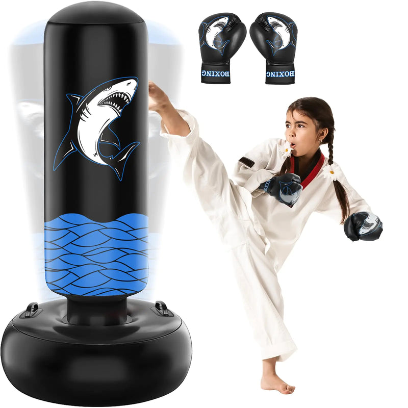 Punching Bag for Kids 66 Inflatable Boxing Bag with Stand 27 Widen Base Punching Bags Freestanding with Boxing Gloves Kicking Bag for Kids Practicing Karate Taekwondo MMA