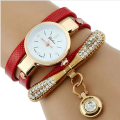 Vintage Gold Woven Triple Circle Pendant Wristwatch