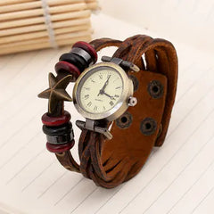 Vintage Woven Litchi Pattern Leather Bracelet Watch