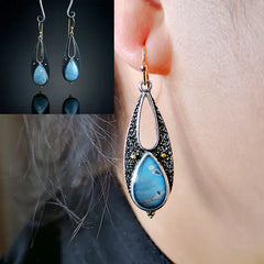 Vintage Blue Resin Dangle Earrings for Women (Boho)