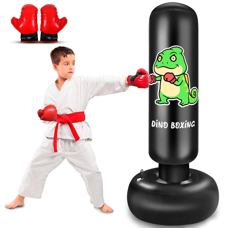 Inflatable Punching Bag for Kids 65 Inch Kids Punching Bag with Gloves for Boys & Girls Punching Bag for Kids Boxing Set for Practicing Karate Taekwondo MMA (Dino)